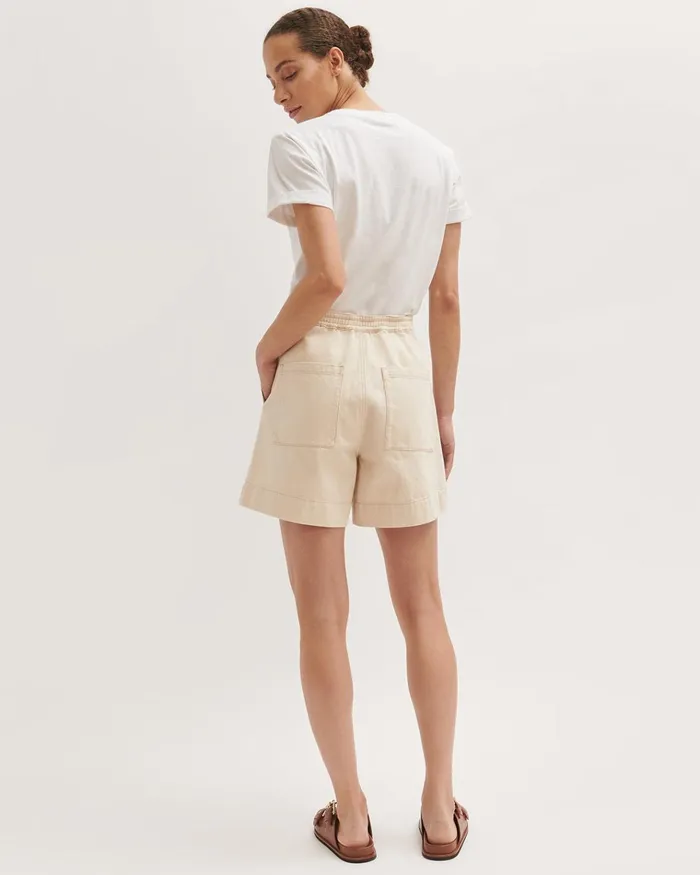 Jigsaw Trousers Women Denim Patch Pocket Short Cream