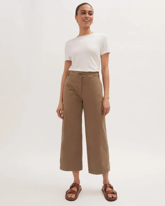 Jigsaw Trousers Women High Waist Wide Leg Chino Green