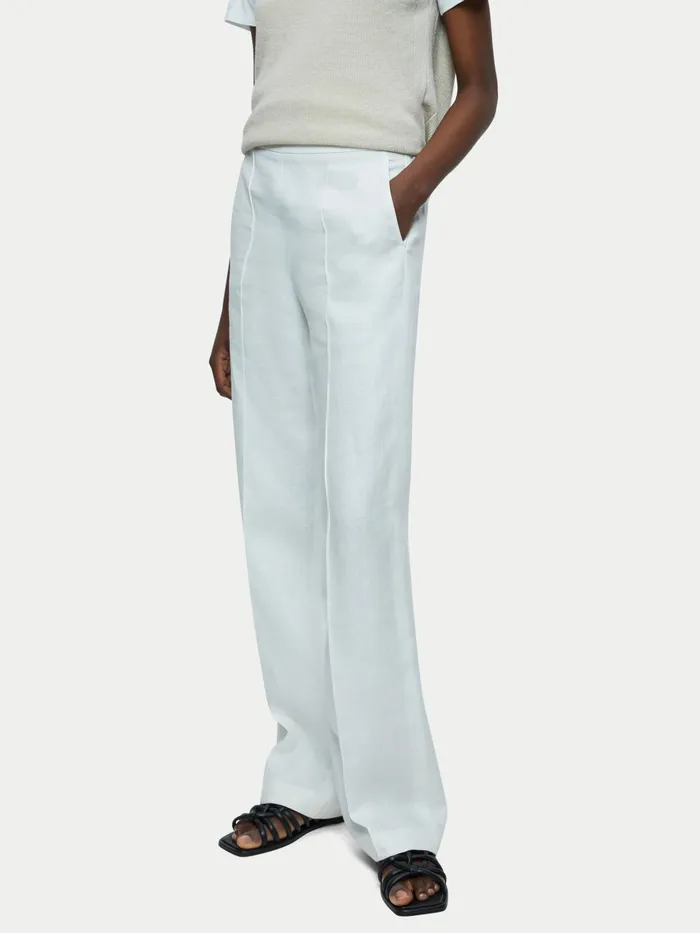 Jigsaw Trousers Women Irish Linen Palazzo Trouser Cream