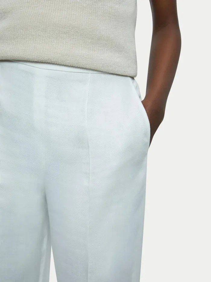 Jigsaw Trousers Women Irish Linen Palazzo Trouser Cream