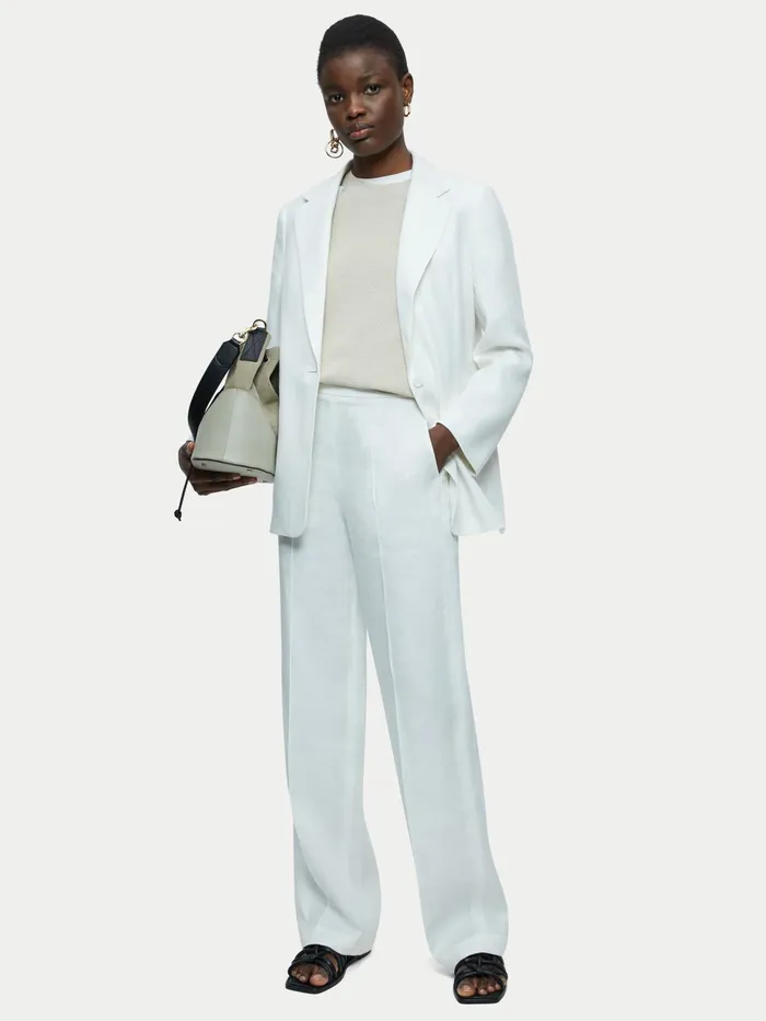 Jigsaw Trousers Women Irish Linen Palazzo Trouser Cream