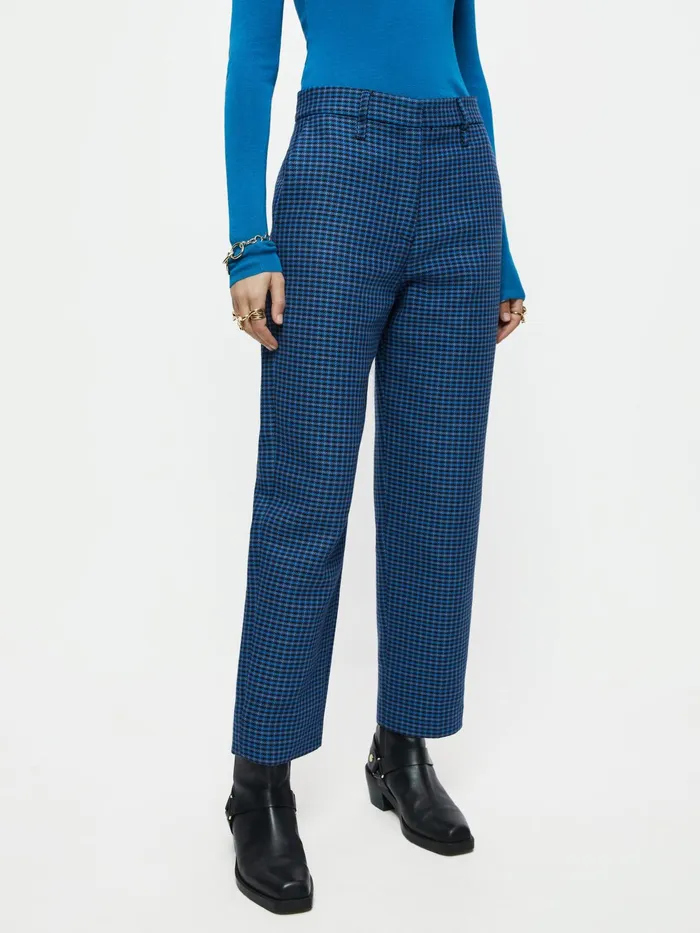 Jigsaw Trousers Women Nevis Cotton Check Trouser Blue