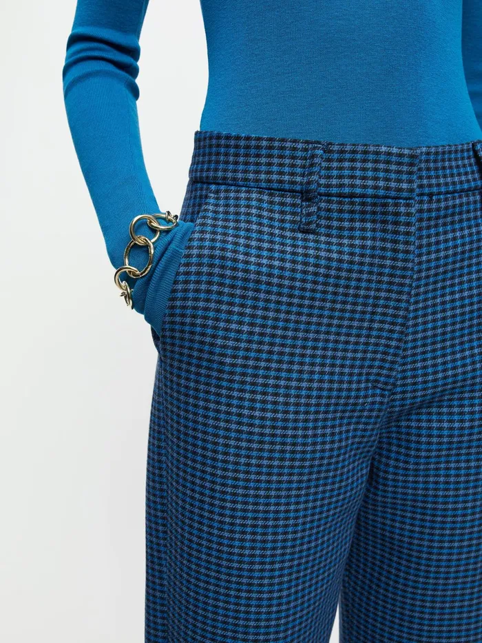Jigsaw Trousers Women Nevis Cotton Check Trouser Blue