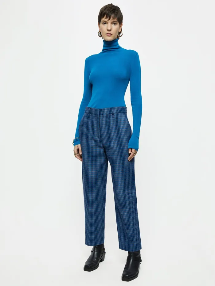 Jigsaw Trousers Women Nevis Cotton Check Trouser Blue