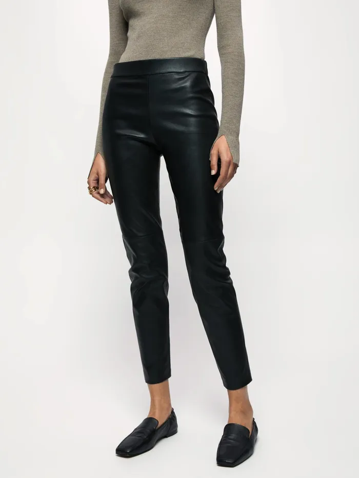Jigsaw Trousers Women Stretch Leather Legging Black