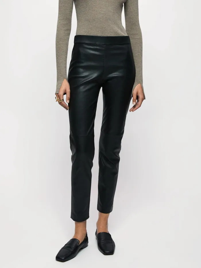 Jigsaw Trousers Women Stretch Leather Legging Black