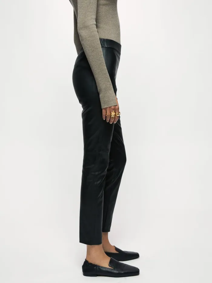 Jigsaw Trousers Women Stretch Leather Legging Black