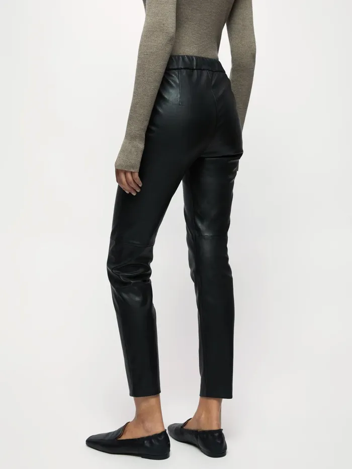 Jigsaw Trousers Women Stretch Leather Legging Black