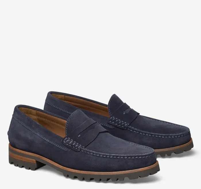 Johnston and Murphy Baldwin Lug Penny Navy English Suede Men SlipOns