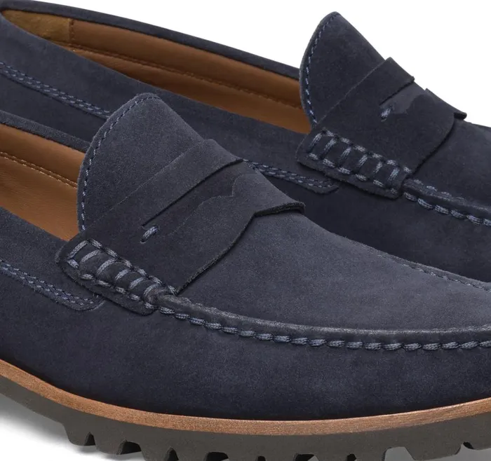 Johnston and Murphy Baldwin Lug Penny Navy English Suede Men SlipOns