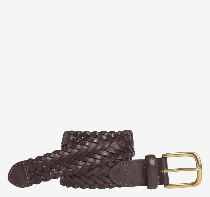 Johnston and Murphy Boys Leather Woven Belt Brown Boys Belts