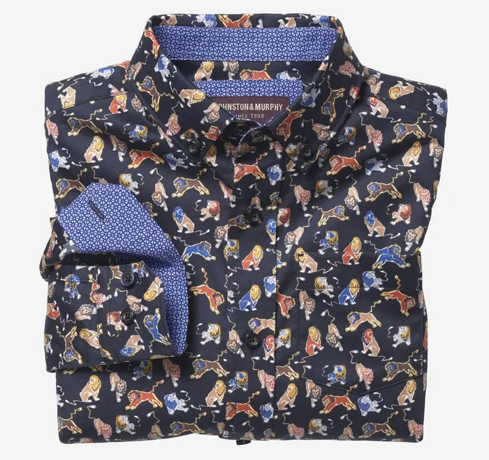 Johnston and Murphy Boys LongSleeve Printed Shirt Black Lion Boys Shirts