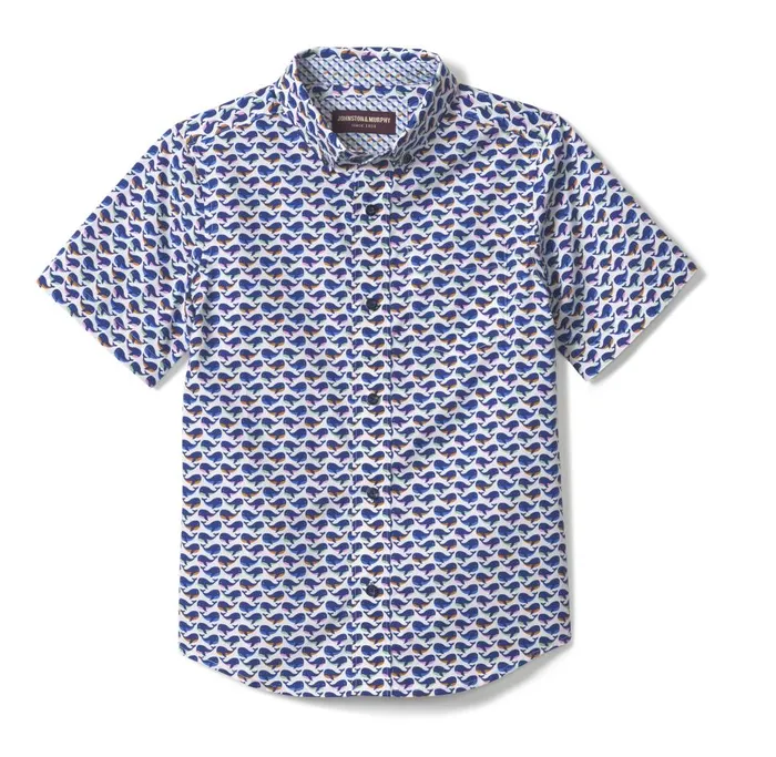 Johnston and Murphy Boys ShortSleeve Printed Shirt White Multi Whale Boys Shirts Johnston and Murphy Boys ShortSleeve Printed Shirt White Multi Whale Boys Shirts