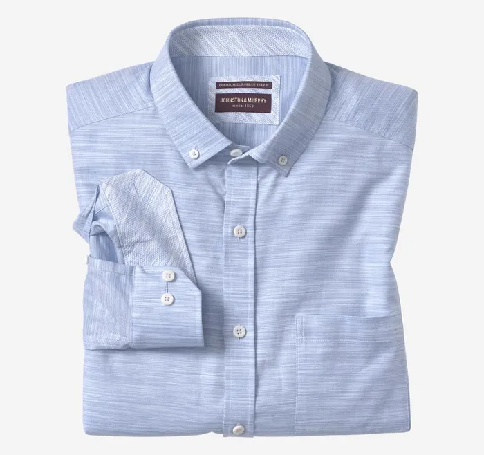 Johnston and Murphy ButtonCollar Premium Cotton Shirt Blue Striated Oxford Men Shirts Johnston and Murphy ButtonCollar Premium Cotton Shirt Blue Striated Oxford Men Shirts