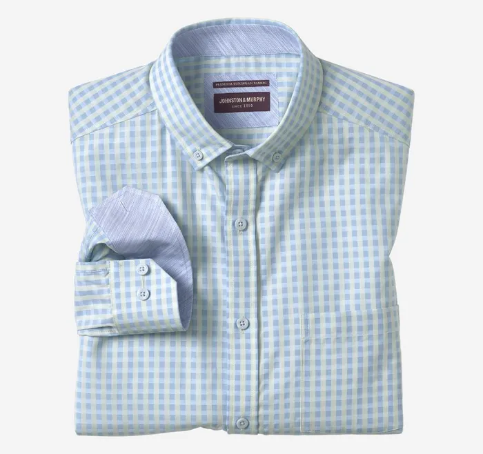 Johnston and Murphy ButtonCollar Premium Cotton Shirt Mint Gingham Men Shirts Johnston and Murphy ButtonCollar Premium Cotton Shirt Mint Gingham Men Shirts