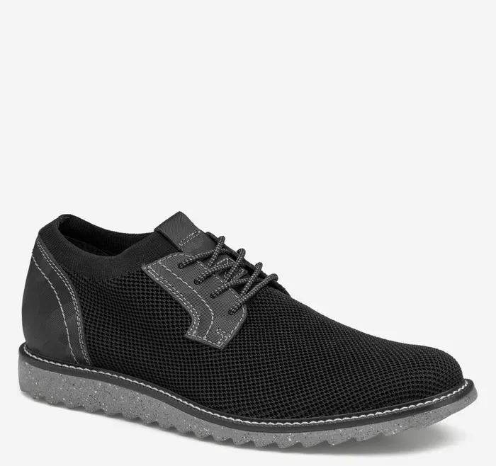 Johnston and Murphy Duncan Knit Plain Toe Black Knitcamoembossed Leather Men LaceUps