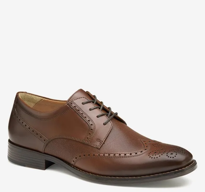 Johnston and Murphy Lewis Embossed Wingtip Tan Full Grain Men Dress Classics
