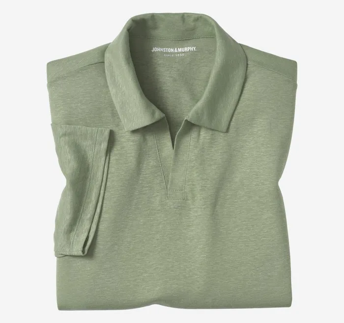 Johnston and Murphy LinenBlend VNeck Polo Green Men Polos and Tees