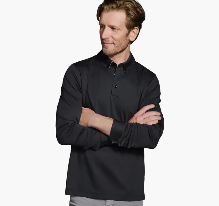 Johnston and Murphy Liquid Cotton LongSleeve Polo Black Men Polos and Tees Johnston and Murphy Liquid Cotton LongSleeve Polo Black Men Polos and Tees