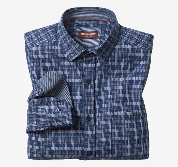Johnston and Murphy LongSleeve Dress Shirt Navygray Triple Grid Men Shirts