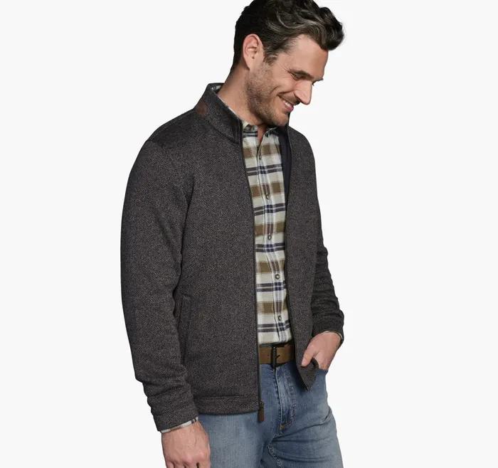 Johnston and Murphy Marled Ribbed Full Zip Navybrown Men Sweaters and Knits