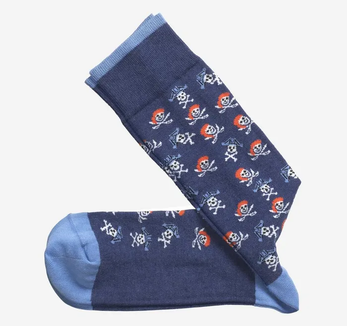 Johnston and Murphy Novelty Socks Navy Pirate Skull Men Socks