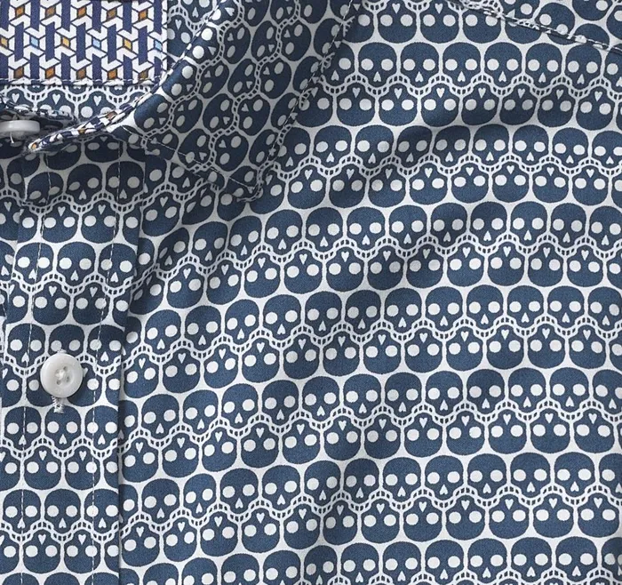 Johnston and Murphy Printed Cotton Shirt Navy Repeating Skull Men Shirts Johnston and Murphy Printed Cotton Shirt Navy Repeating Skull Men Shirts