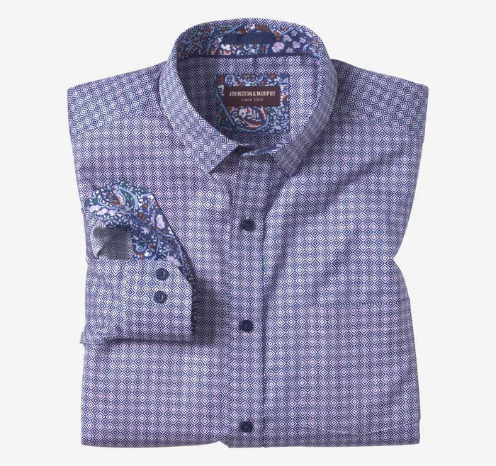 Johnston and Murphy Printed Cotton Shirt Pink Diamond Men Shirts