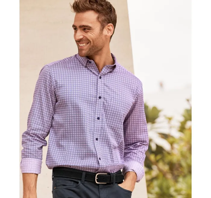 Johnston and Murphy Printed Cotton Shirt Pink Diamond Men Shirts