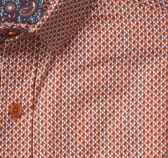 Johnston and Murphy Printed Cotton Shirt Rust Diamond Men Shirts Johnston and Murphy Printed Cotton Shirt Rust Diamond Men Shirts