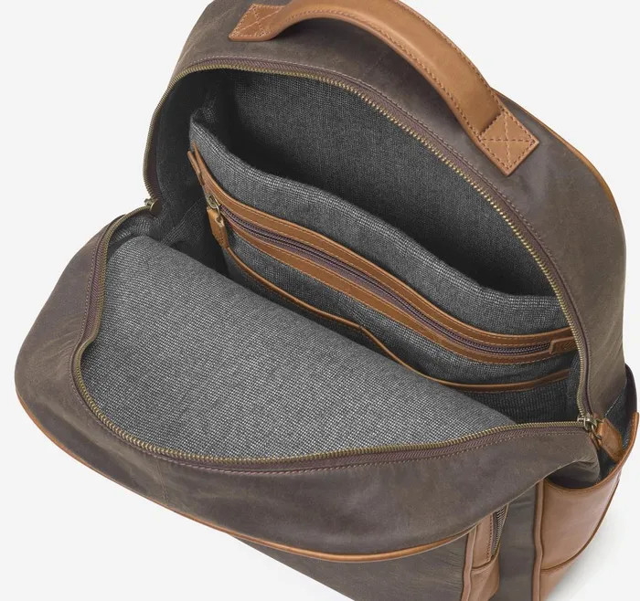 Johnston and Murphy Rhodes Backpack Brown Antique Cottontan Full Grain Men Backpacks and Briefcases