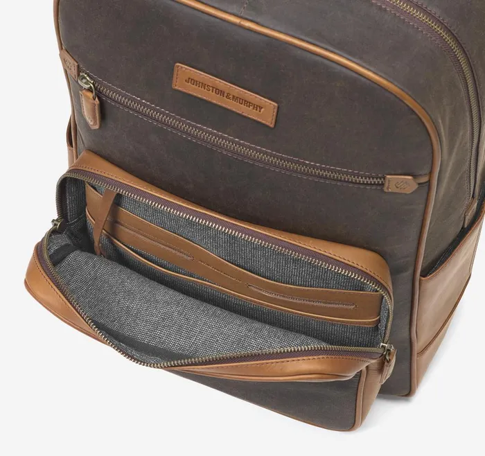 Johnston and Murphy Rhodes Backpack Brown Antique Cottontan Full Grain Men Backpacks and Briefcases