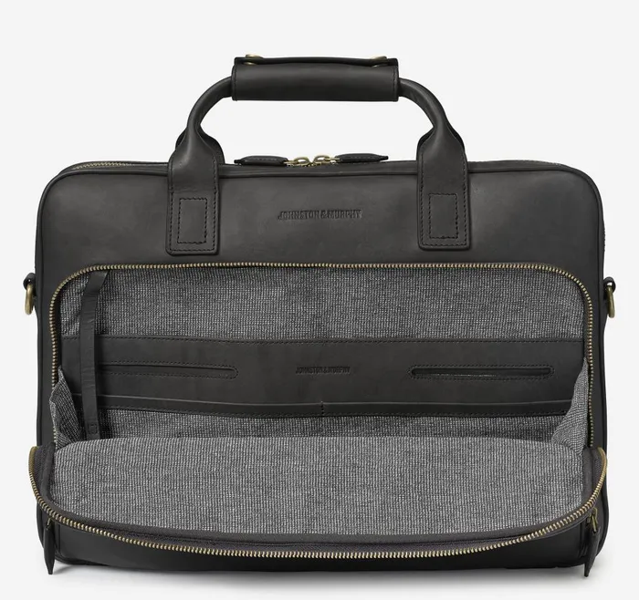 Johnston and Murphy Rhodes Briefcase Black Full Grain Men Backpacks and Briefcases