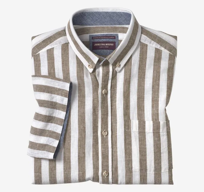 Johnston and Murphy Stripe LinenBlend Shirt Brown Stripe Men ShortSleeve Shirts Johnston and Murphy Stripe LinenBlend Shirt Brown Stripe Men ShortSleeve Shirts