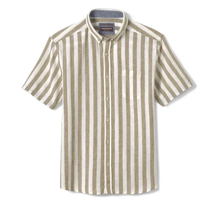Johnston and Murphy Stripe LinenBlend Shirt Brown Stripe Men ShortSleeve Shirts Johnston and Murphy Stripe LinenBlend Shirt Brown Stripe Men ShortSleeve Shirts