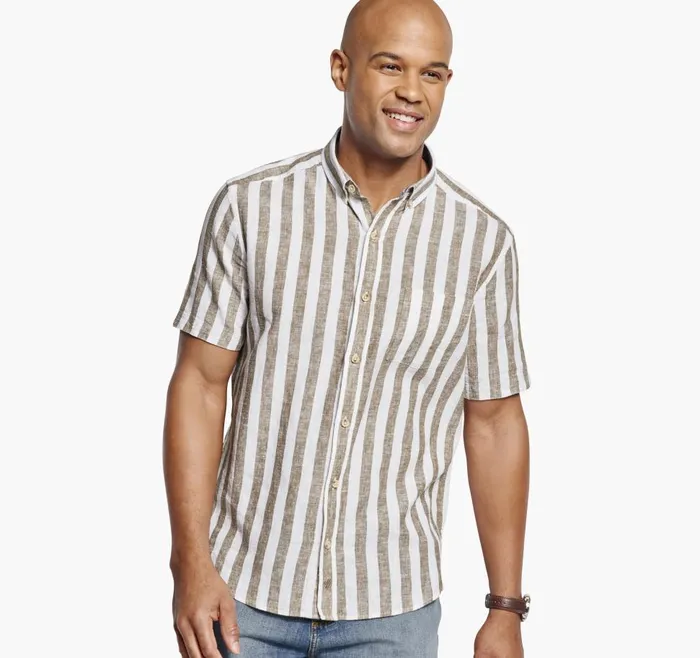 Johnston and Murphy Stripe LinenBlend Shirt Brown Stripe Men ShortSleeve Shirts Johnston and Murphy Stripe LinenBlend Shirt Brown Stripe Men ShortSleeve Shirts