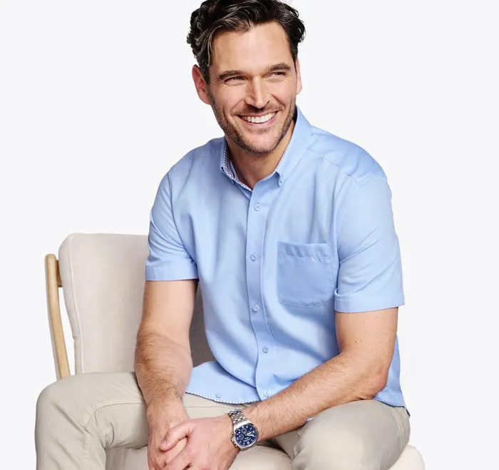 Johnston and Murphy Textured Cotton ShortSleeve Shirt Blue Solid Men ShortSleeve Shirts Johnston and Murphy Textured Cotton ShortSleeve Shirt Blue Solid Men ShortSleeve Shirts