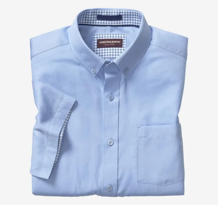 Johnston and Murphy Textured Cotton ShortSleeve Shirt Blue Solid Men ShortSleeve Shirts Johnston and Murphy Textured Cotton ShortSleeve Shirt Blue Solid Men ShortSleeve Shirts
