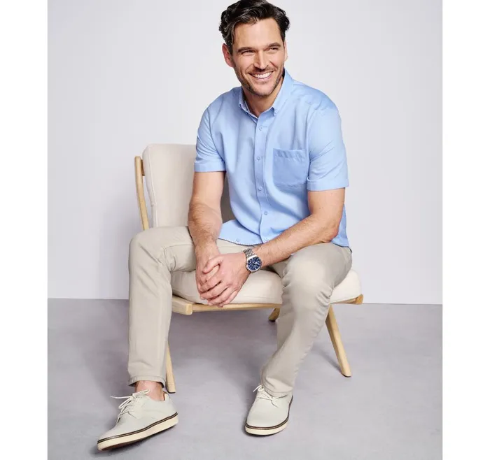 Johnston and Murphy Textured Cotton ShortSleeve Shirt Blue Solid Men ShortSleeve Shirts Johnston and Murphy Textured Cotton ShortSleeve Shirt Blue Solid Men ShortSleeve Shirts