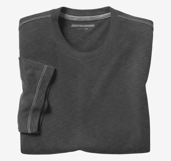 Johnston and Murphy Vintage Slub Crewneck Tee Charcoal Men Polos and Tees