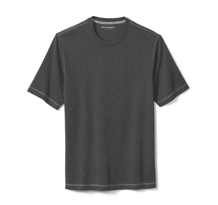 Johnston and Murphy Vintage Slub Crewneck Tee Charcoal Men Polos and Tees