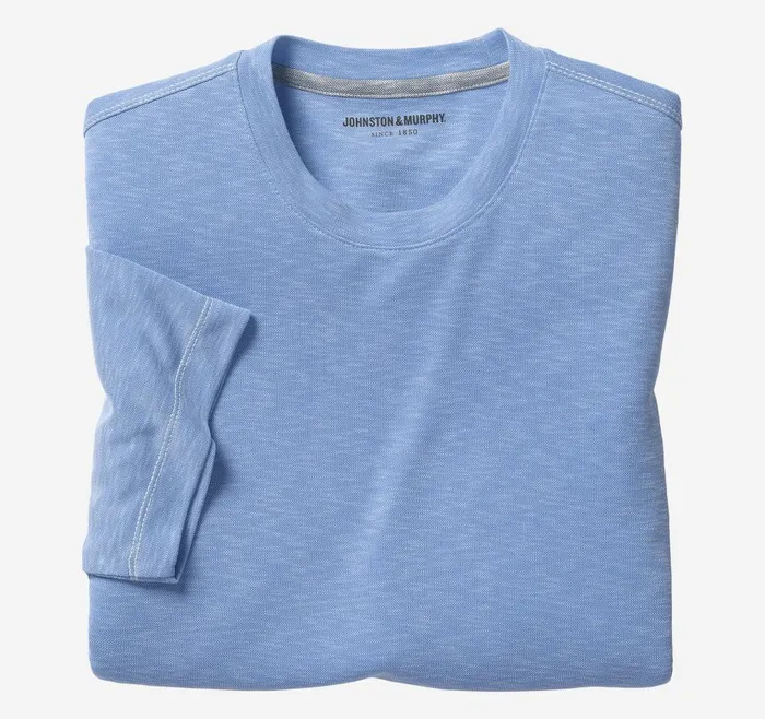 Johnston and Murphy Vintage Slub Crewneck Tee Light Blue Men Polos and Tees