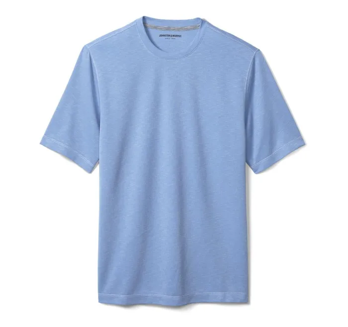 Johnston and Murphy Vintage Slub Crewneck Tee Light Blue Men Polos and Tees
