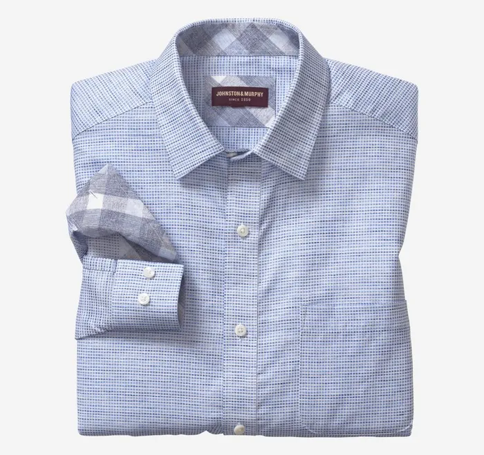 Johnston and Murphy Washed LinenBlend Shirt Light Blue Ombreacute Box Men Shirts Johnston and Murphy Washed LinenBlend Shirt Light Blue Ombreacute Box Men Shirts