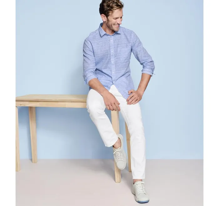 Johnston and Murphy Washed LinenBlend Shirt Light Blue Ombreacute Box Men Shirts Johnston and Murphy Washed LinenBlend Shirt Light Blue Ombreacute Box Men Shirts