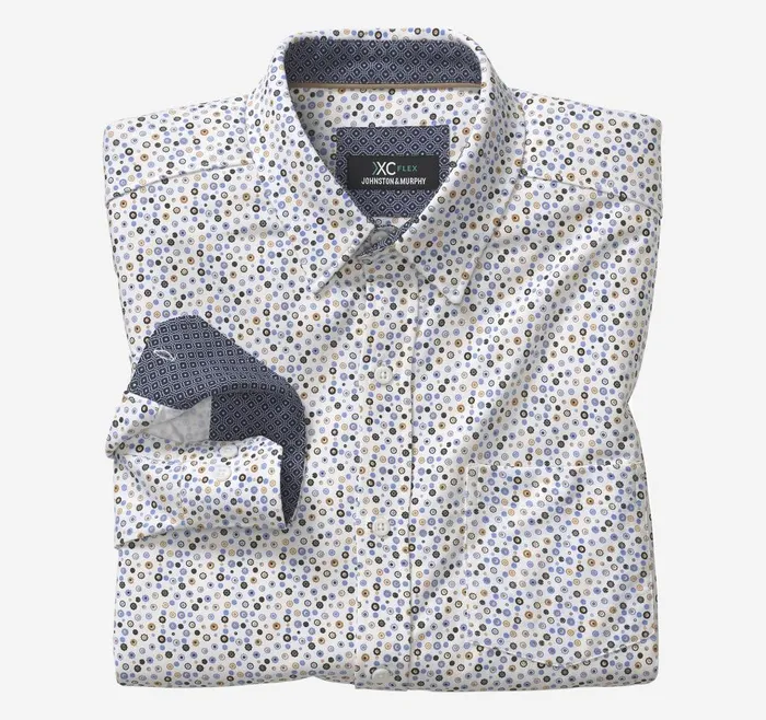 Johnston and Murphy XC Flex Stretch LongSleeve Shirt White Round Flower Men Shirts Johnston and Murphy XC Flex Stretch LongSleeve Shirt White Round Flower Men Shirts