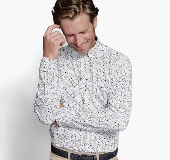 Johnston and Murphy XC Flex Stretch LongSleeve Shirt White Round Flower Men Shirts Johnston and Murphy XC Flex Stretch LongSleeve Shirt White Round Flower Men Shirts