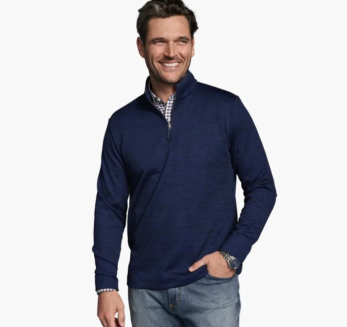 Johnston and Murphy XC4 Nylon Trim QuarterZip Blue Men Sweaters and Knits
