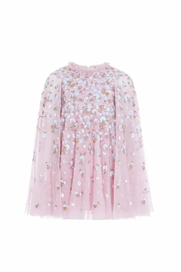 KIDS Needle and Thread Dahlia Ditsy Cape Kids Dress Purple KIDS Needle and Thread Dahlia Ditsy Cape Kids Dress Purple