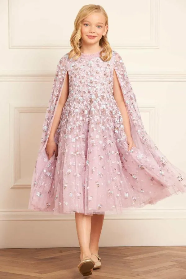 KIDS Needle and Thread Dahlia Ditsy Cape Kids Dress Purple KIDS Needle and Thread Dahlia Ditsy Cape Kids Dress Purple